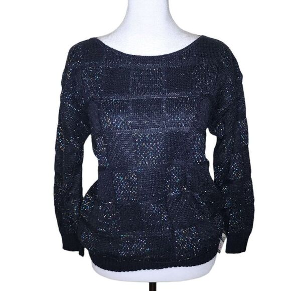 Vintage 80s Pullover Metallic Sweater Womens Size L Black Deadstock NEW - Picture 1 of 7